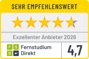 FernstudiumDirekt: Exzellenter Anbieter 2026, Bewertung 4,7 von 5